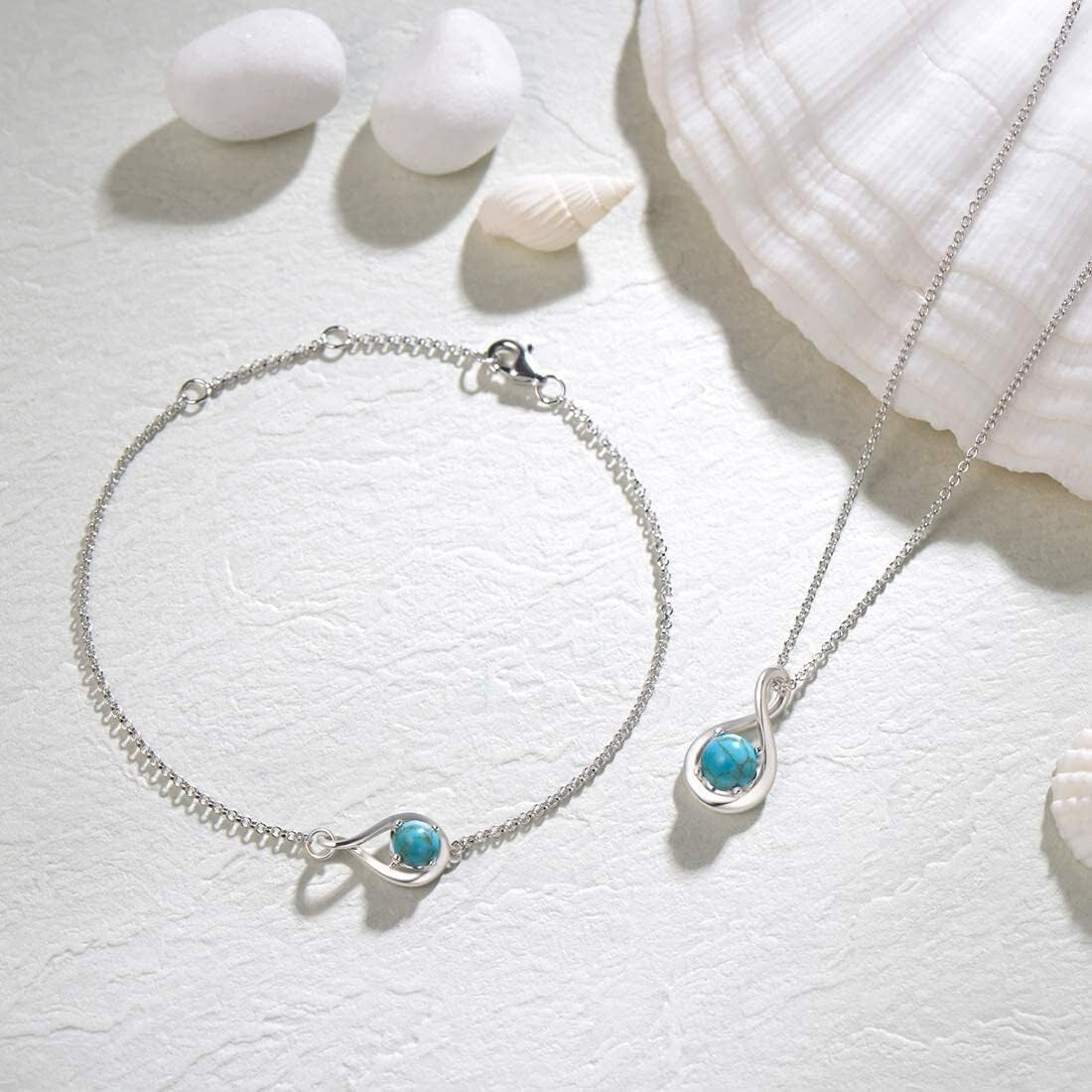 Elegant 925 Sterling Silver Infinity Bracelet with December Turquoise Birthstone