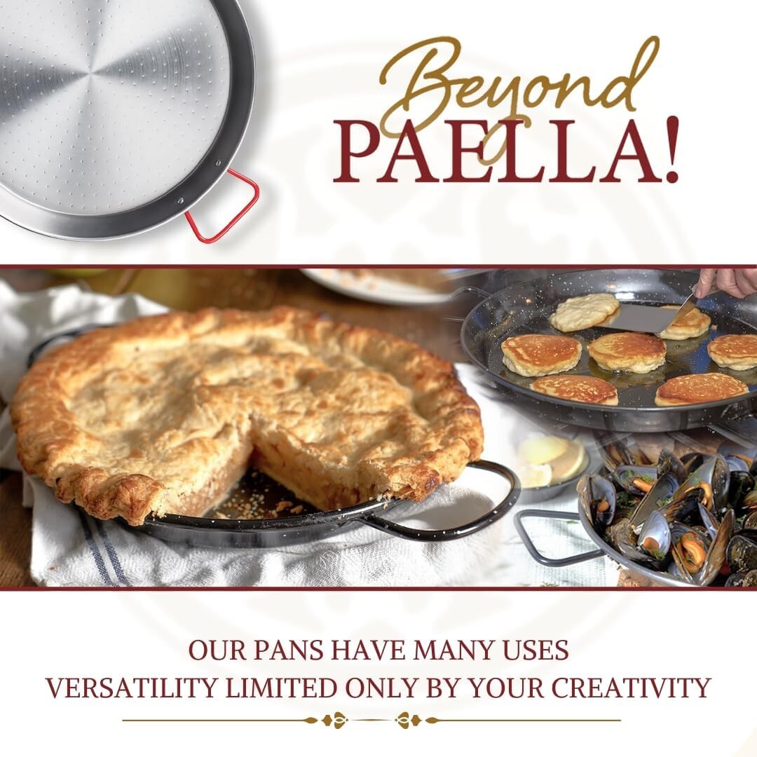 Versatile 16-Inch Carbon Steel Paella Pan - Perfect for Gas & Electric Stovetops