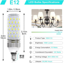 Load image into Gallery viewer, E12 LED Bulbs, 16W 1500LM Daylight White 6000K - Pack of 12 Energy-Saving Lamps