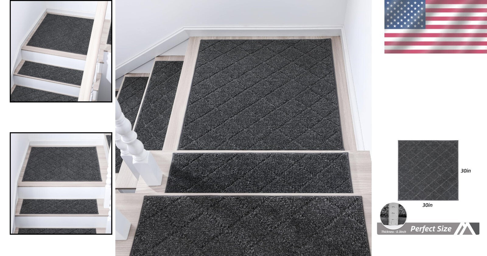 Edging Stair Runners - 30x30 Non-Slip, Water-Resistant for Safe Indoor Steps