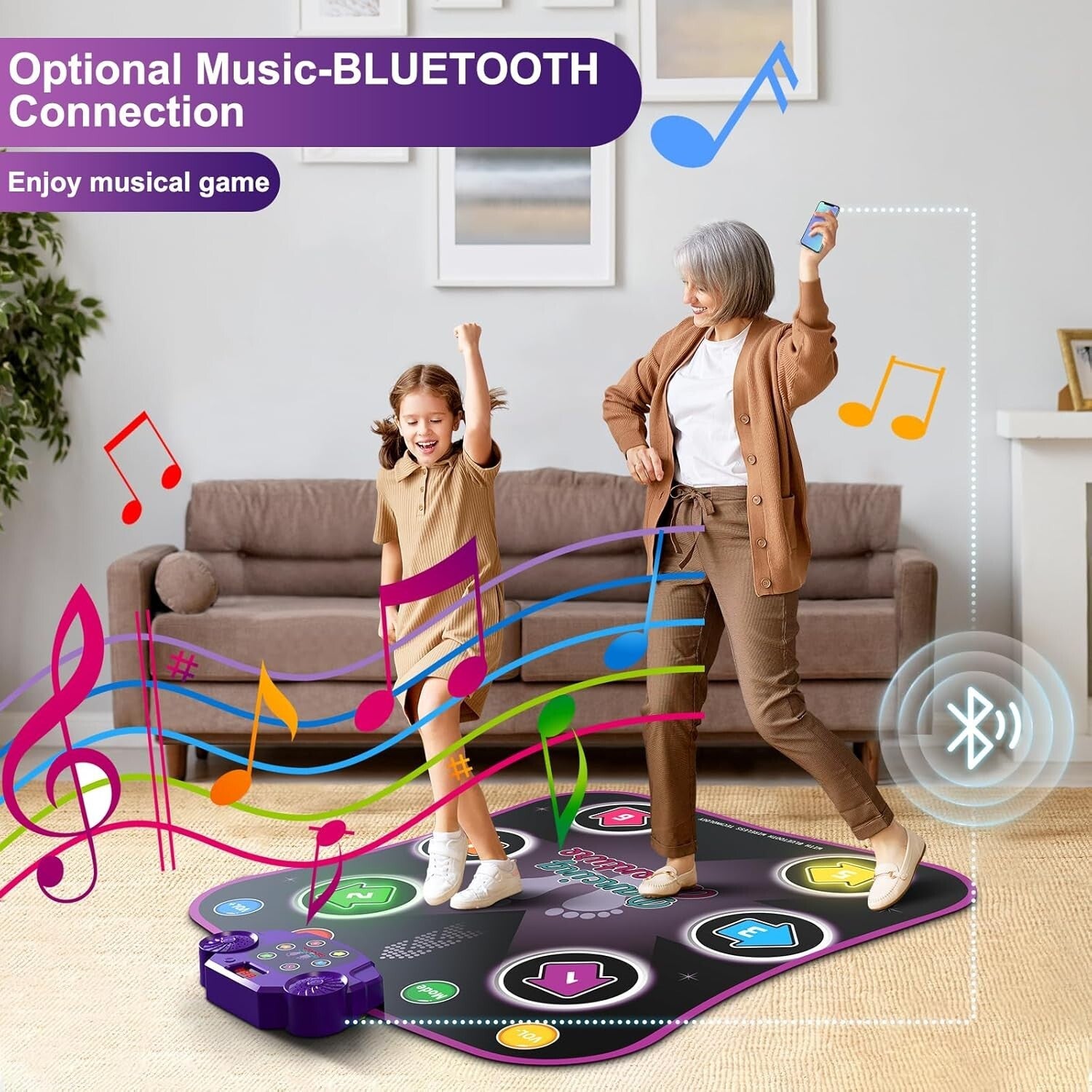 Non-Slip Dance Mat for Kids 3-12 - Boost Coordination & Fun with Bluetooth!