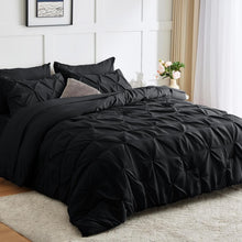 Load image into Gallery viewer, Stylish Black Full Size 7-Piece Bedding Set - Pinch Pleat Comforter Included