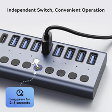 Load image into Gallery viewer, High-Speed USB 3.2 Hub: 10 Ports with Fast 10Gbps Data Transfer &amp; Power Adapter