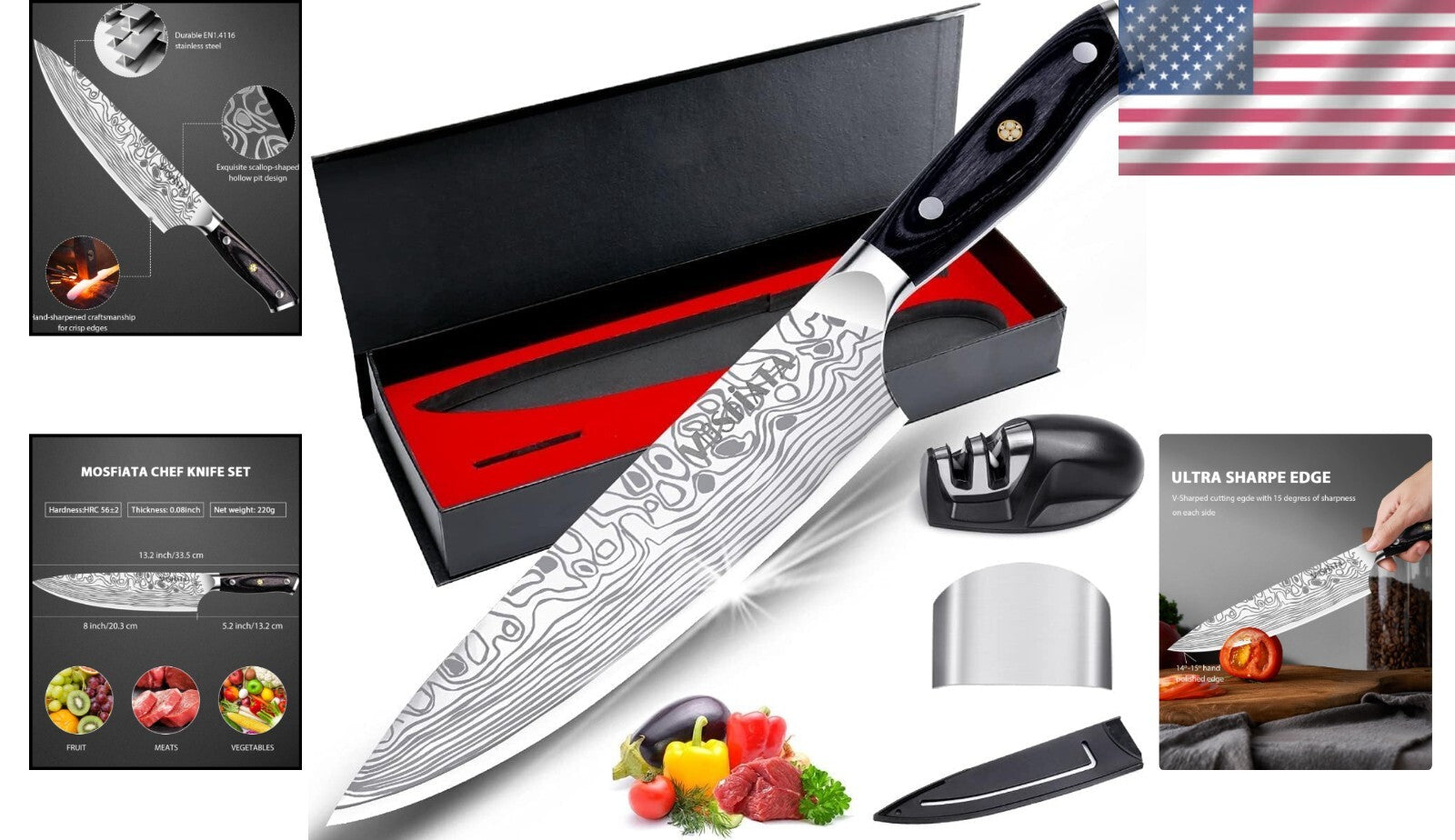 8" Chef's Knife in Gift Box - Professional High Carbon Stainless Steel Knife