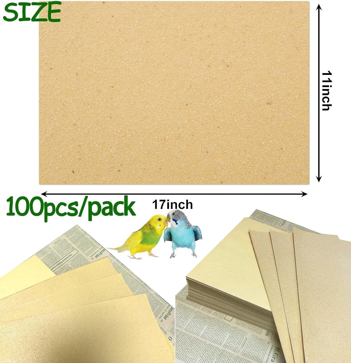 Extra Large 100PCS Bird Cage Paper Liners - Natural Sea Sand for Healthier Birds