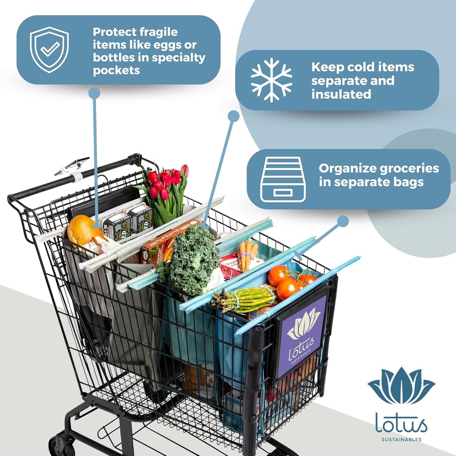 Set of 4 Reusable Grocery Bags with Insulated Cooler & Egg Holder – Earth Tones