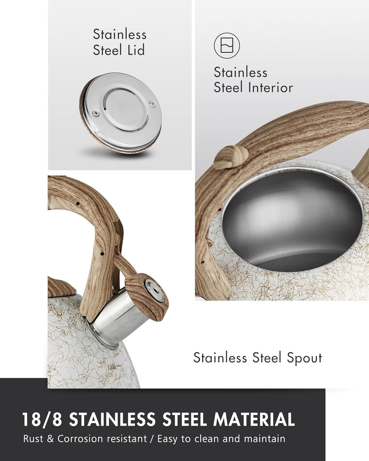 Anti-Hot 2.7 Quart Stainless Steel Tea Kettle with Loud Whistle for Safe Boiling