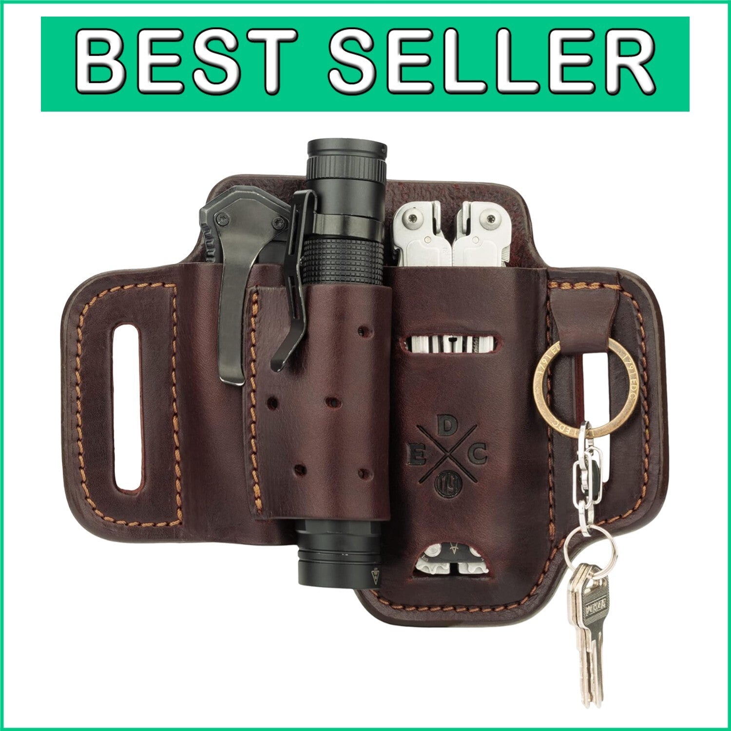 Burgundy Leather Multitool Holster & Flashlight Pouch - Fits Leatherman & Gerber