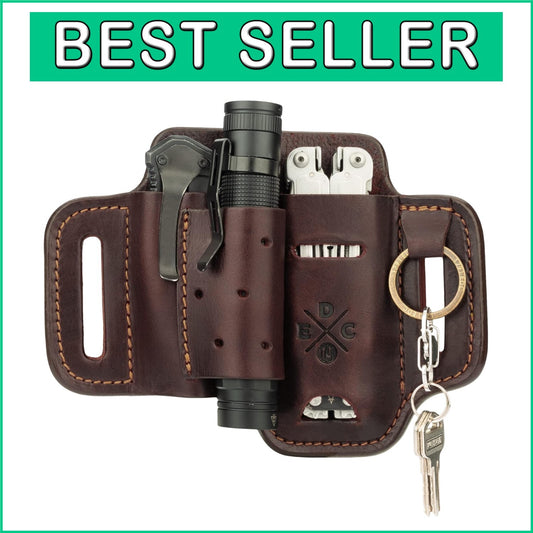Burgundy Leather Multitool Holster & Flashlight Pouch - Fits Leatherman & Gerber