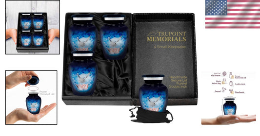 Elegant Set of 4 Blue Dove Keepsake Urns for Human Ashes - Handcrafted Beauty