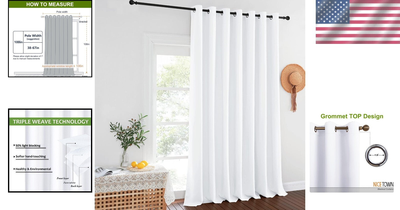 Elegant Extra Wide Blackout Curtain - Thermal Insulated Grommet Panel, 100"W ...