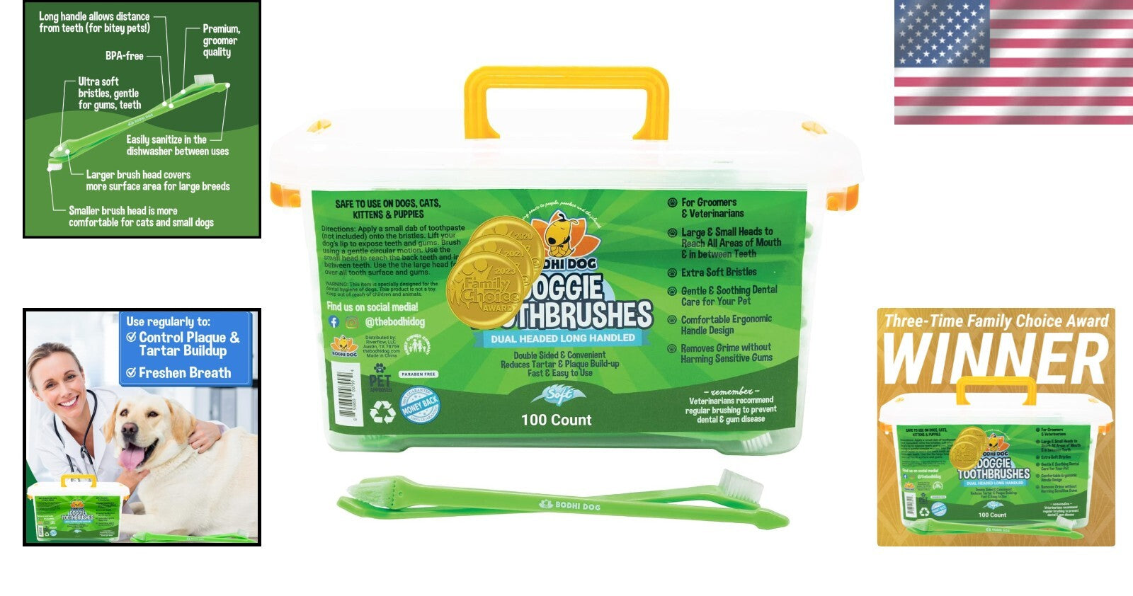 Veterinarian Recommended Dual-Headed Toothbrush for Pets - Soft & Safe 100 Pack