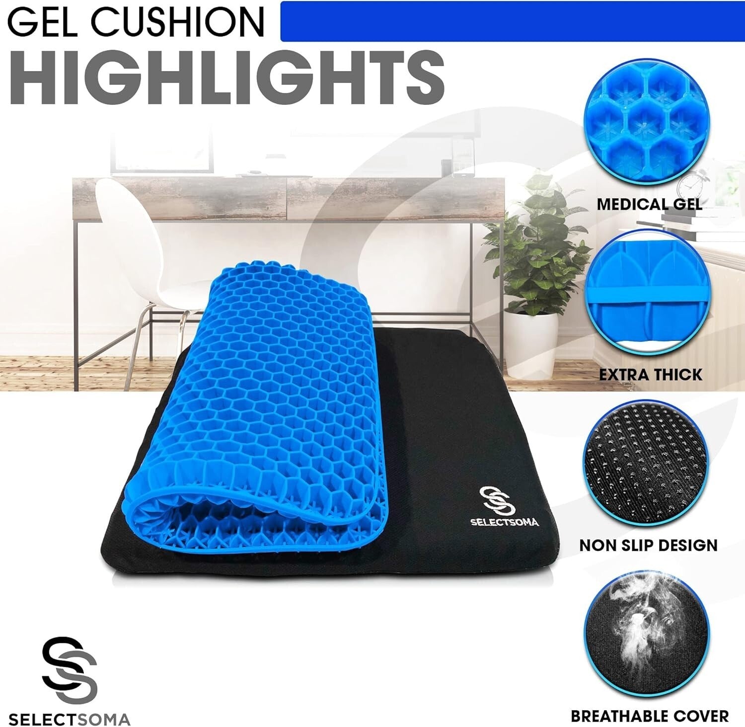 Double Thickness Gel Seat Cushion for Ultimate Comfort and Pressure Relief