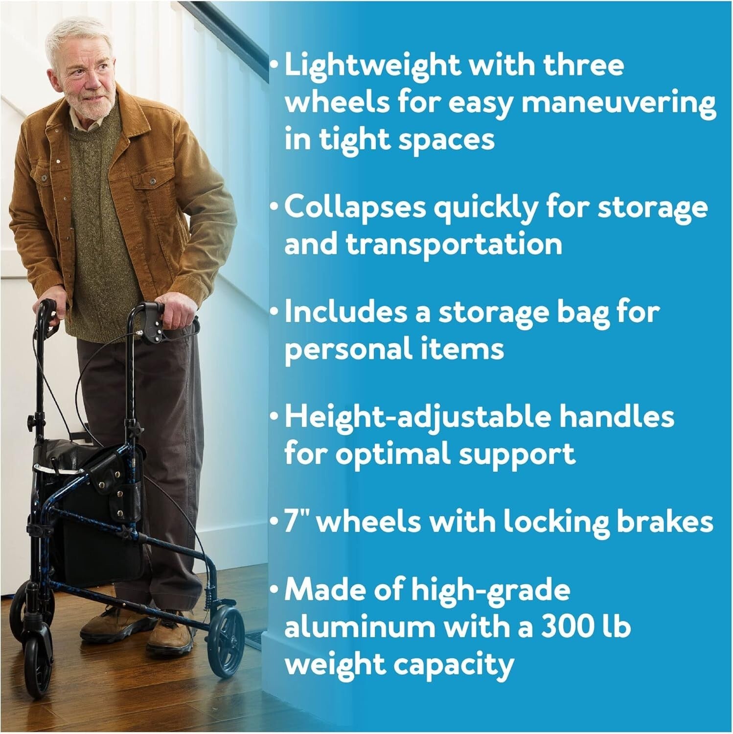 Maneuverable Trio Walker for Seniors - Adjustable Handles and Quick Collapse