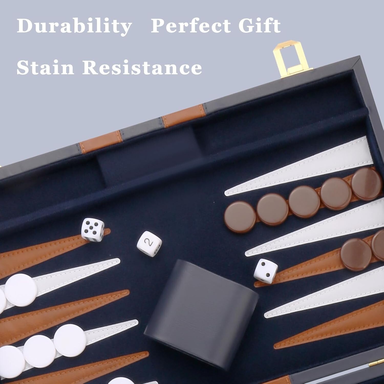 Premium Leather Backgammon Set - Classic 15-Inch Portable Game in Navy