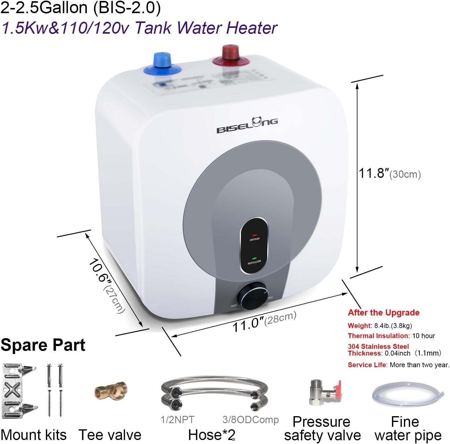 2.5 Gallon 1500W Compact Under Sink Water Heater - Instant Hot Water Solution