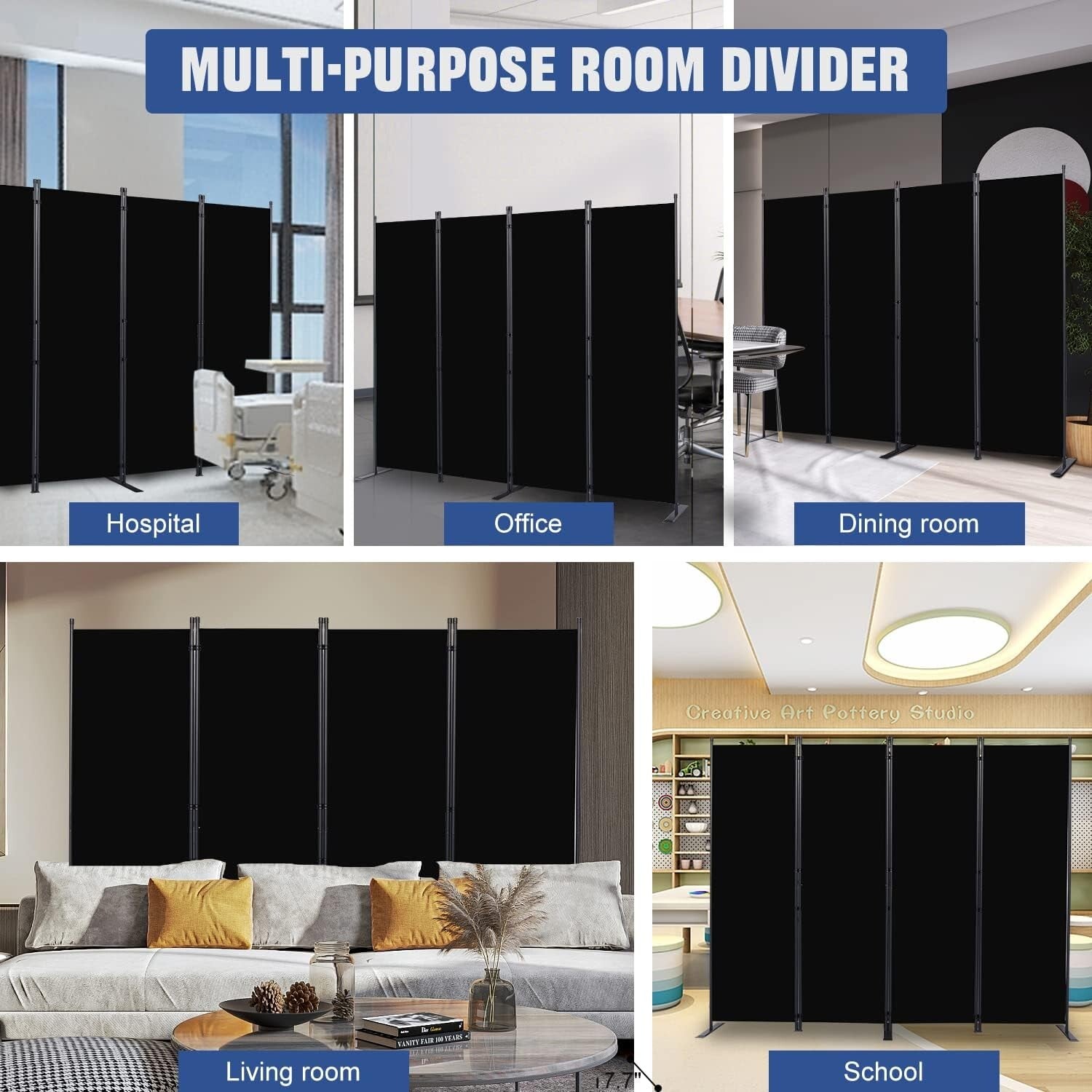 Adjustable 88-Inch Portable Room Divider with 4 Panels for Added Privacy
