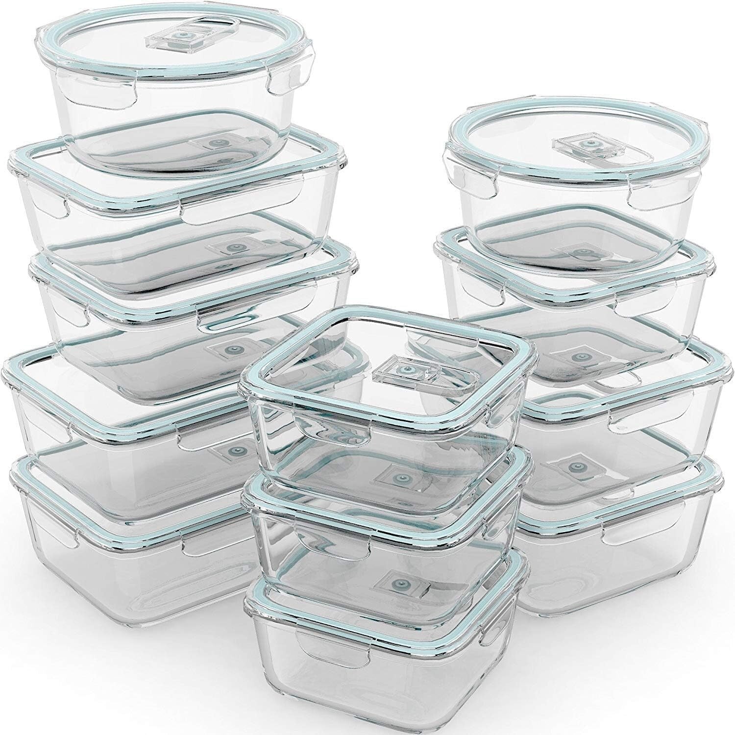 Versatile 24-Piece Glass Food Containers - Airtight, Dishwasher & Microwave Safe
