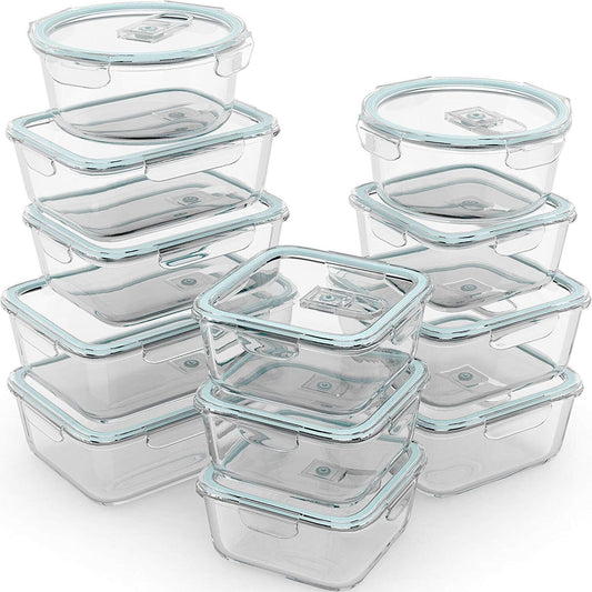 Versatile 24-Piece Glass Food Containers - Airtight, Dishwasher & Microwave Safe