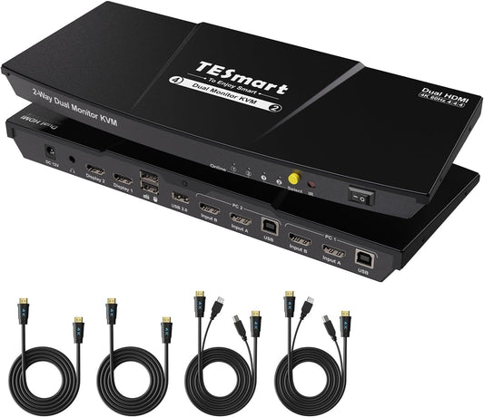 Versatile KVM Switch for Dual Monitors with Audio Output & Hot Plug - 12V Power