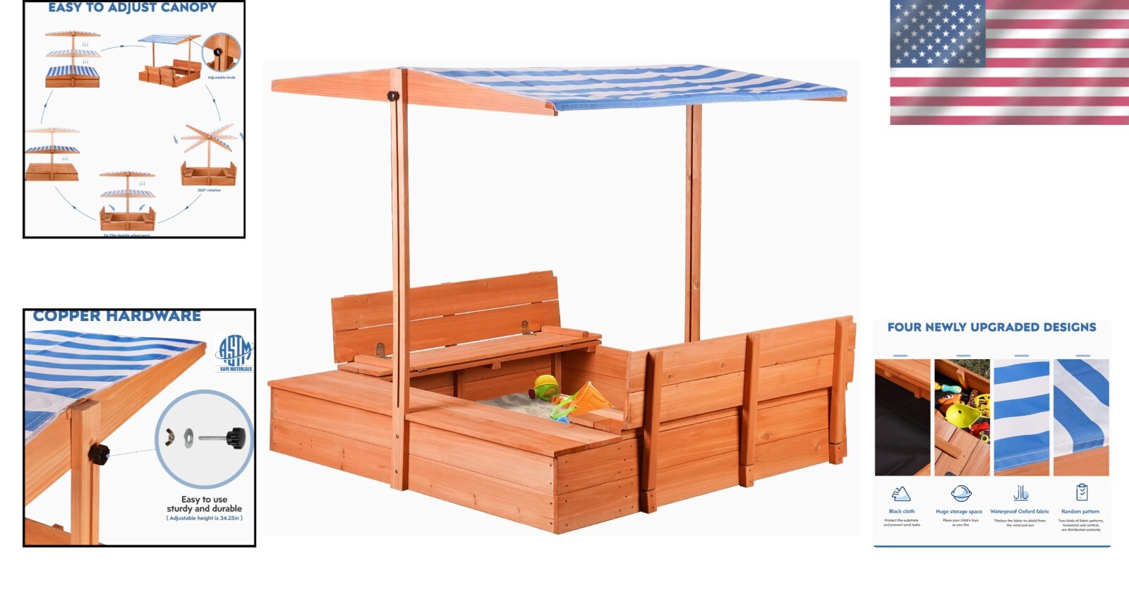 Multifunctional Kids Sandbox 47x47in - Fun & Safe Outdoor Play with Storage