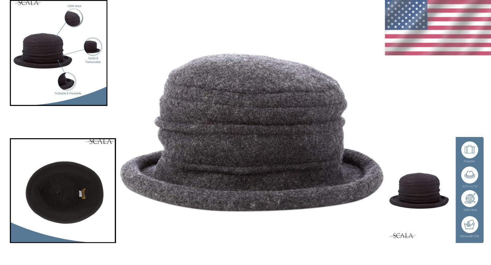 Hand-Washable Women's Stylish Boiled Wool Cloche Hat - Travel Friendly