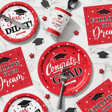 Load image into Gallery viewer, Premium Disposable Graduation Dinnerware for 25 Guests - Red &amp; Black Elegance