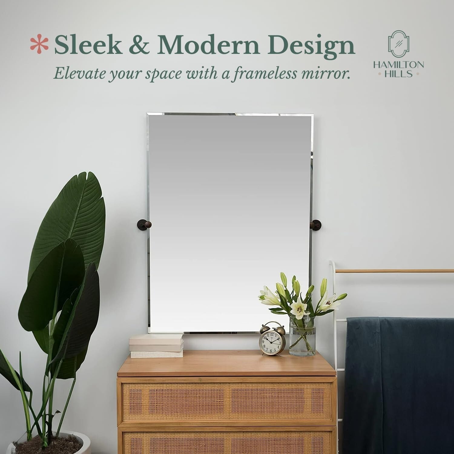 Stylish Adjustable Frameless Mirror with Rounded Brackets for Modern Homes