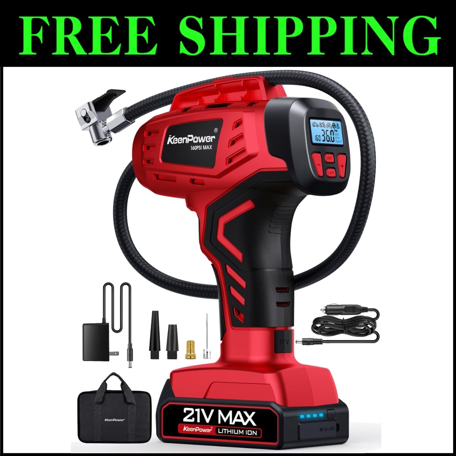 Field-Ready Tire Air Pump - Digital Pressure Gauge, 160 PSI & Dual Power Supply