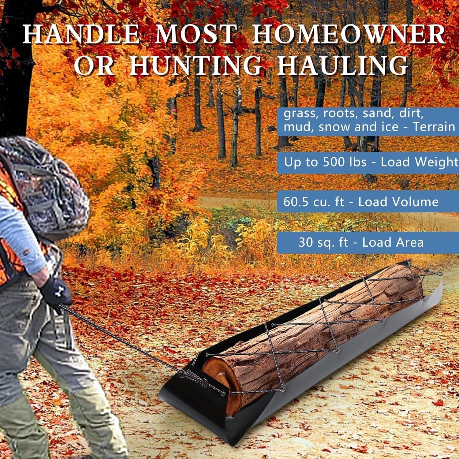 500 lbs Capacity Deer Drag Sled - Perfect for Effortless Hunting Transport