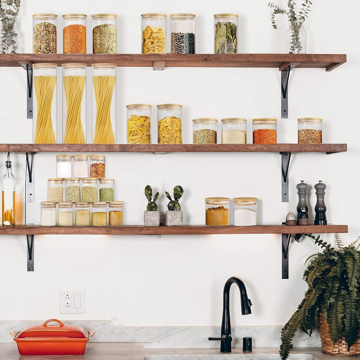 Borosilicate Glass Jars Set with Bamboo Lids - 16oz, 9-Piece Storage Collection