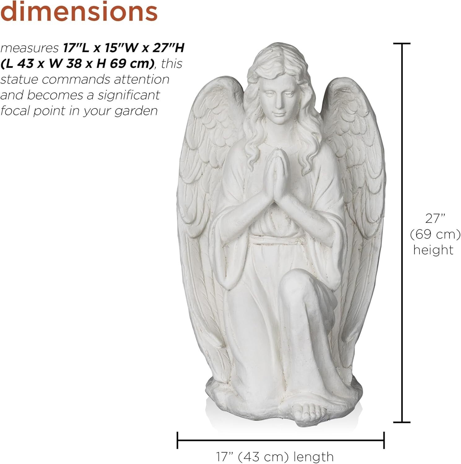 Durable 27" Kneeling Angel Statue - Perfect Indoor/Outdoor Prayer Decor