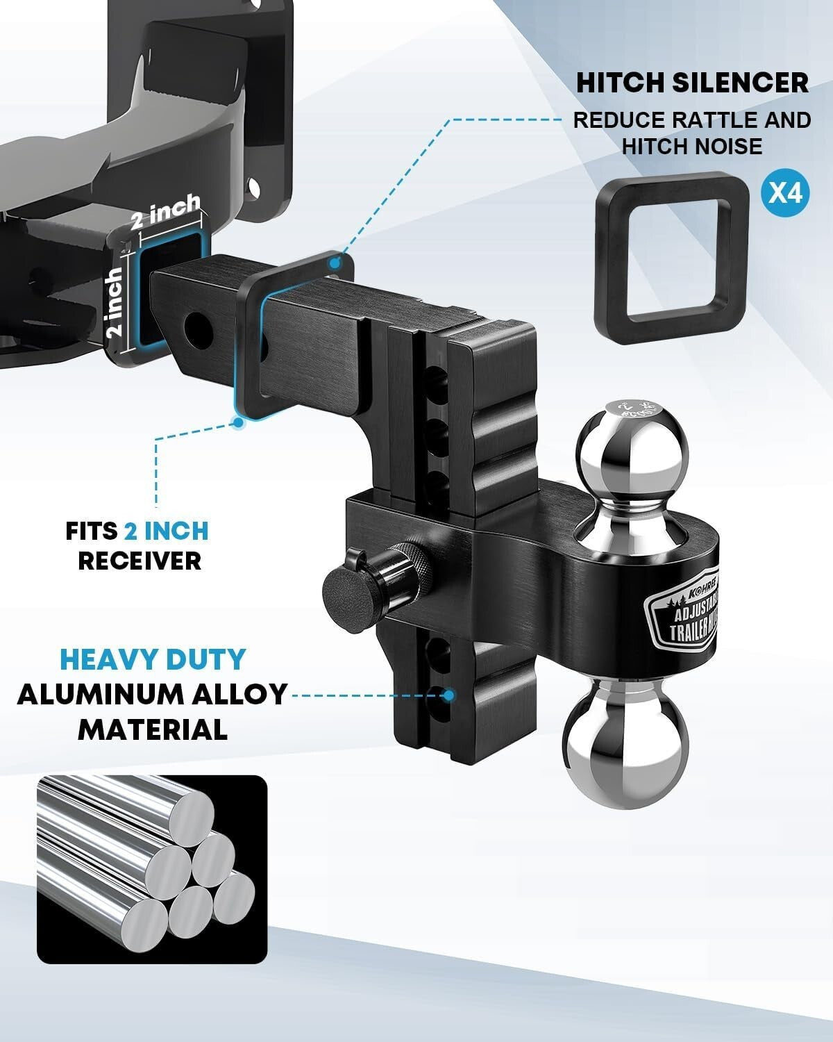 High-Strength 6" Adjustable Tow Hitch for RVs & Trailers - Locking Pin Included