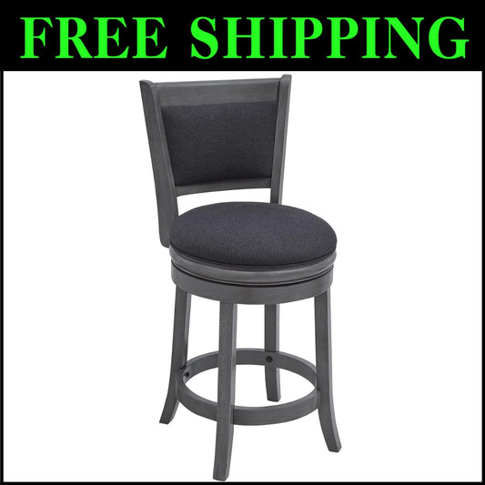 Elegant 24-Inch Dark Grey Upholstered Swivel Counter Stools - Modern Design