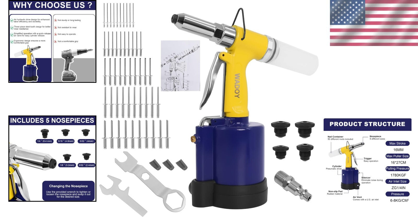 Efficient Pneumatic Riveting Gun with Quick Release Valve & Steel Teeth Design