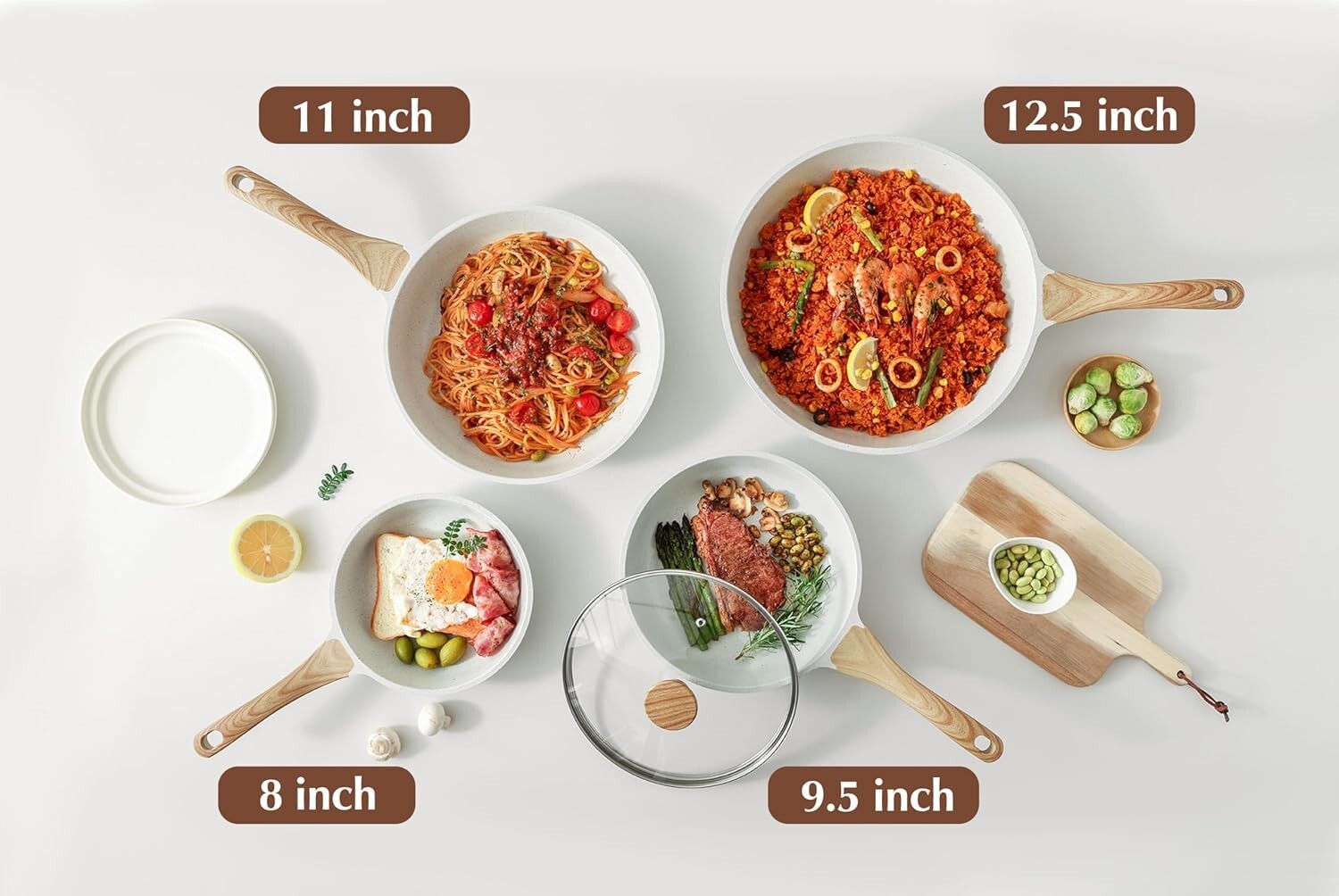 Healthy 12.5 Inch Nonstick Ceramic Frying Pan with Lid - Induction Compatible