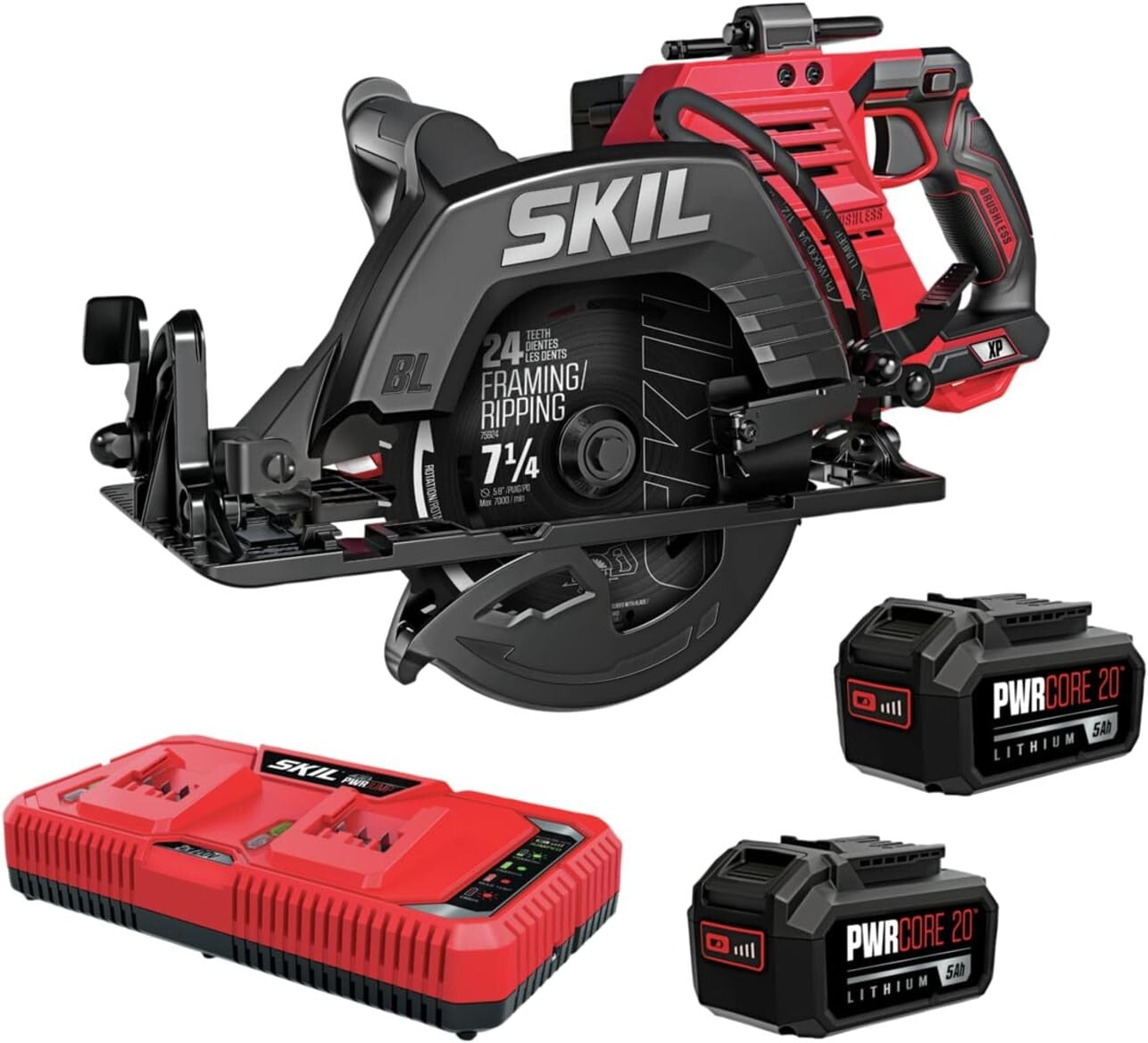 Professional 2x20V Circular Saw Set with Long-Lasting Lithium Batteries - Red