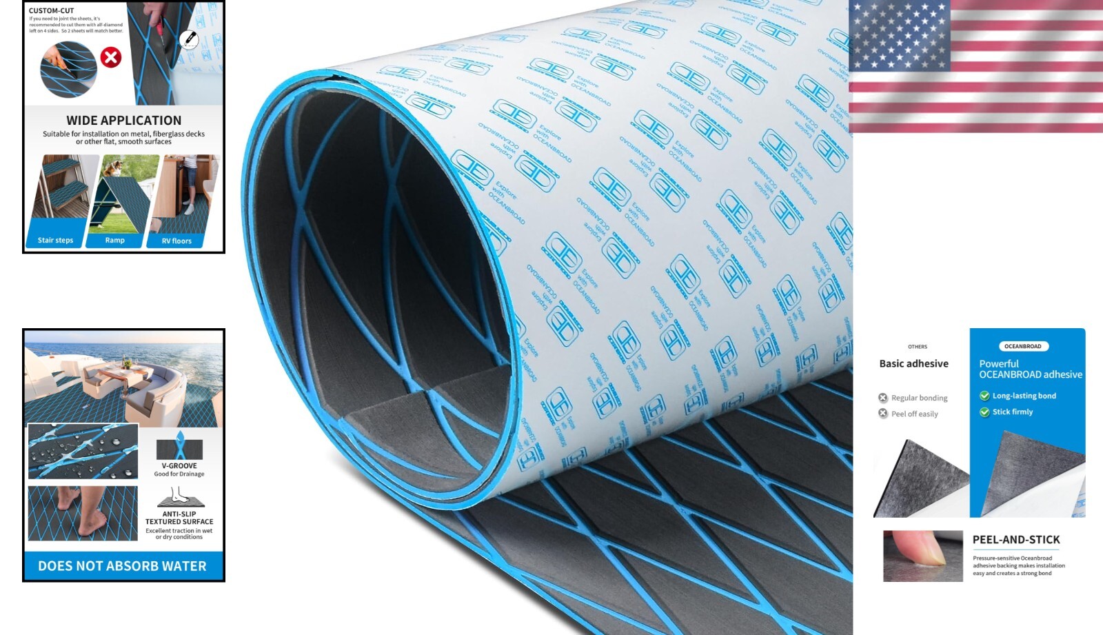 Diamond Pattern Self-Adhesive EVA Foam Boat Flooring Mat - 96''x45'' Non-Slip