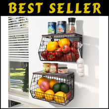 Load image into Gallery viewer, Elegant Kitchen Organizer: Metal Fruit Basket with Wooden Lid &amp; Banana Hangers