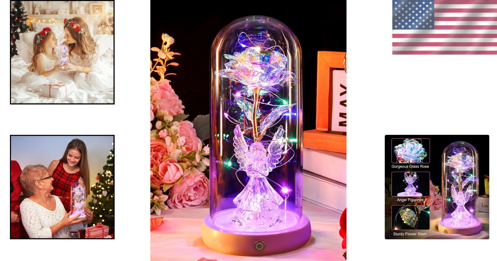 Charming Preserved Rose and Angel Figurine in Glass Dome - Versatile Home Decor