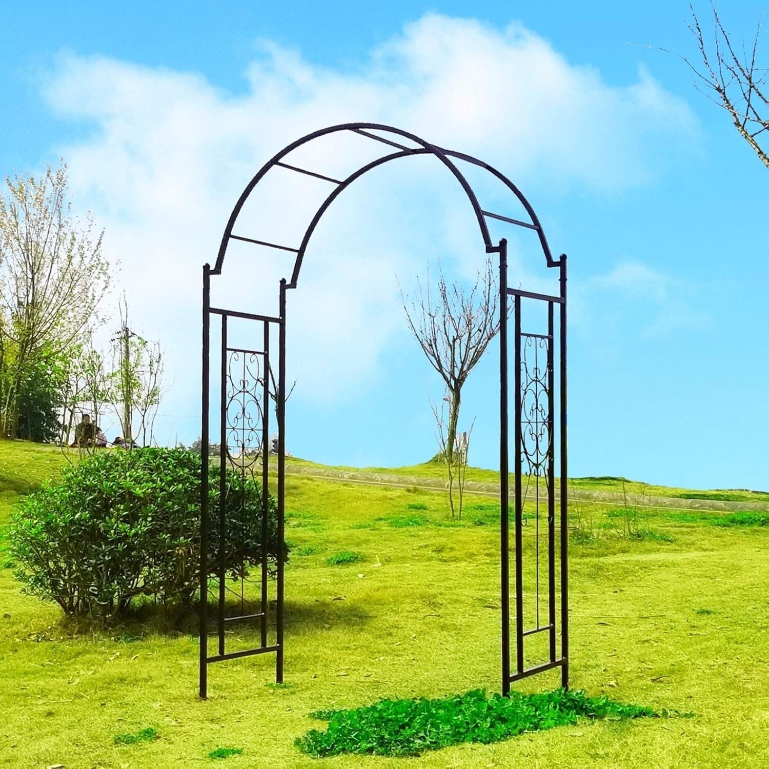 Intricate Black Archway Trellis for Climbing Plants - Weather-Resistant