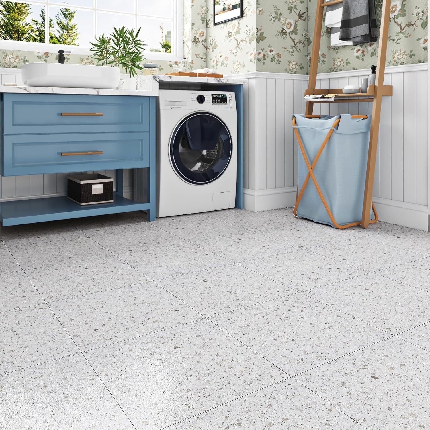 DIY-Friendly Waterproof White Granite Peel and Stick Floor Tiles 12x12 Size