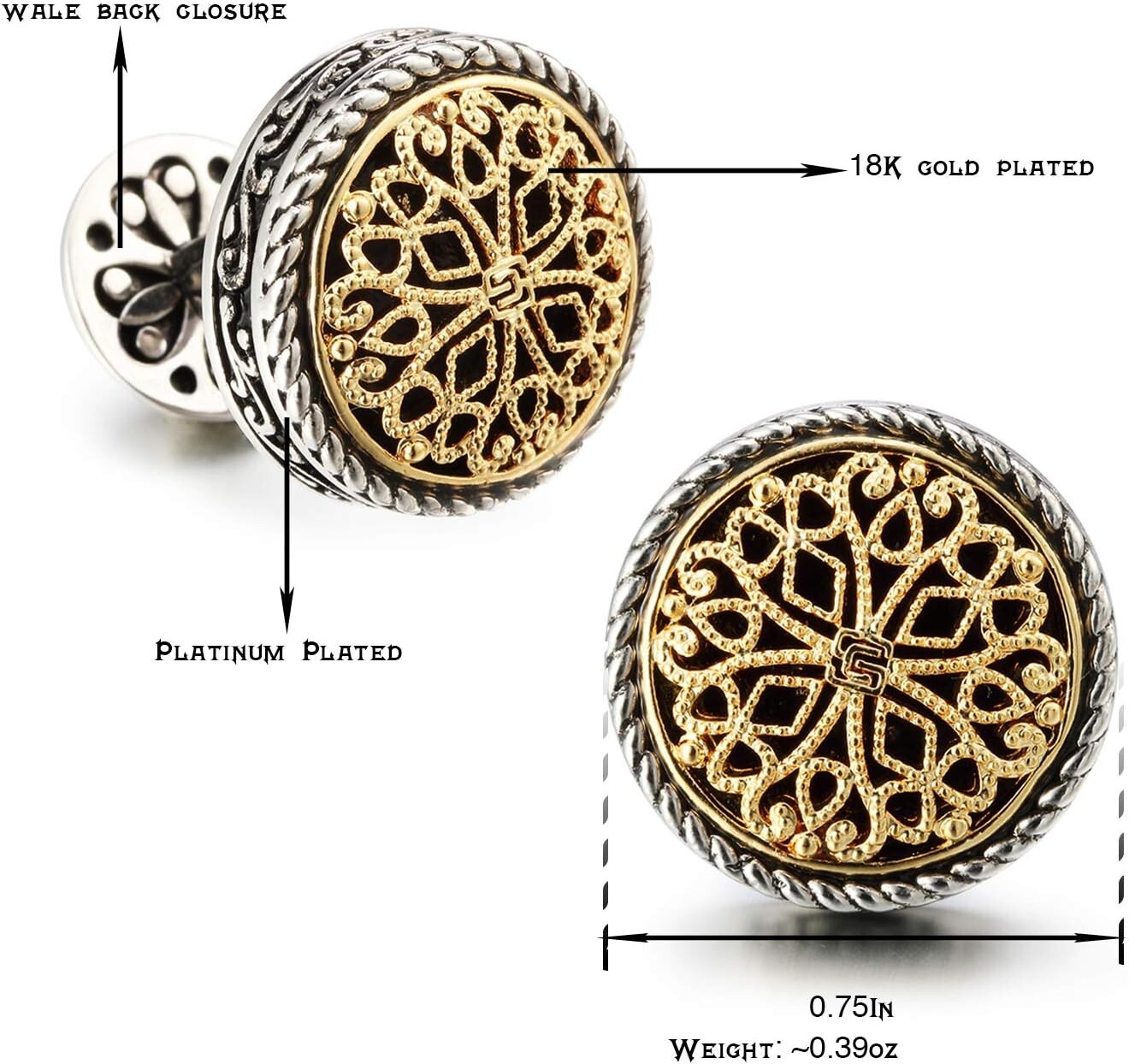 Gold-Plated Men's Cufflinks with 6 Shirt Studs - Ideal for Grooms & Fathers