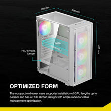 Load image into Gallery viewer, White Mid Tower Gaming PC Case with Tempered Glass &amp; 4 ARGB Fans - AURA GC2