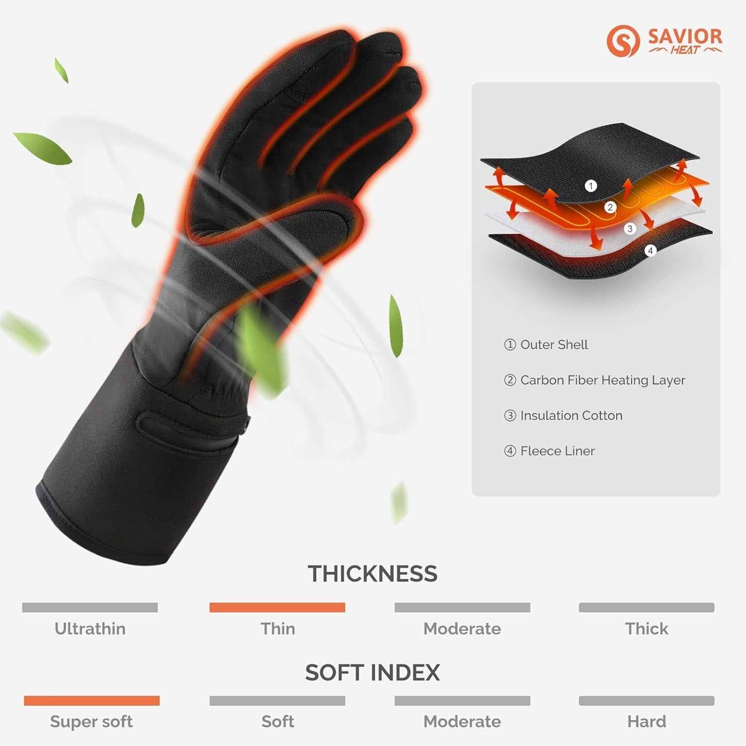 Thin & Flexible Electric Heated Gloves with Touch Sensors for Outdoor Activities