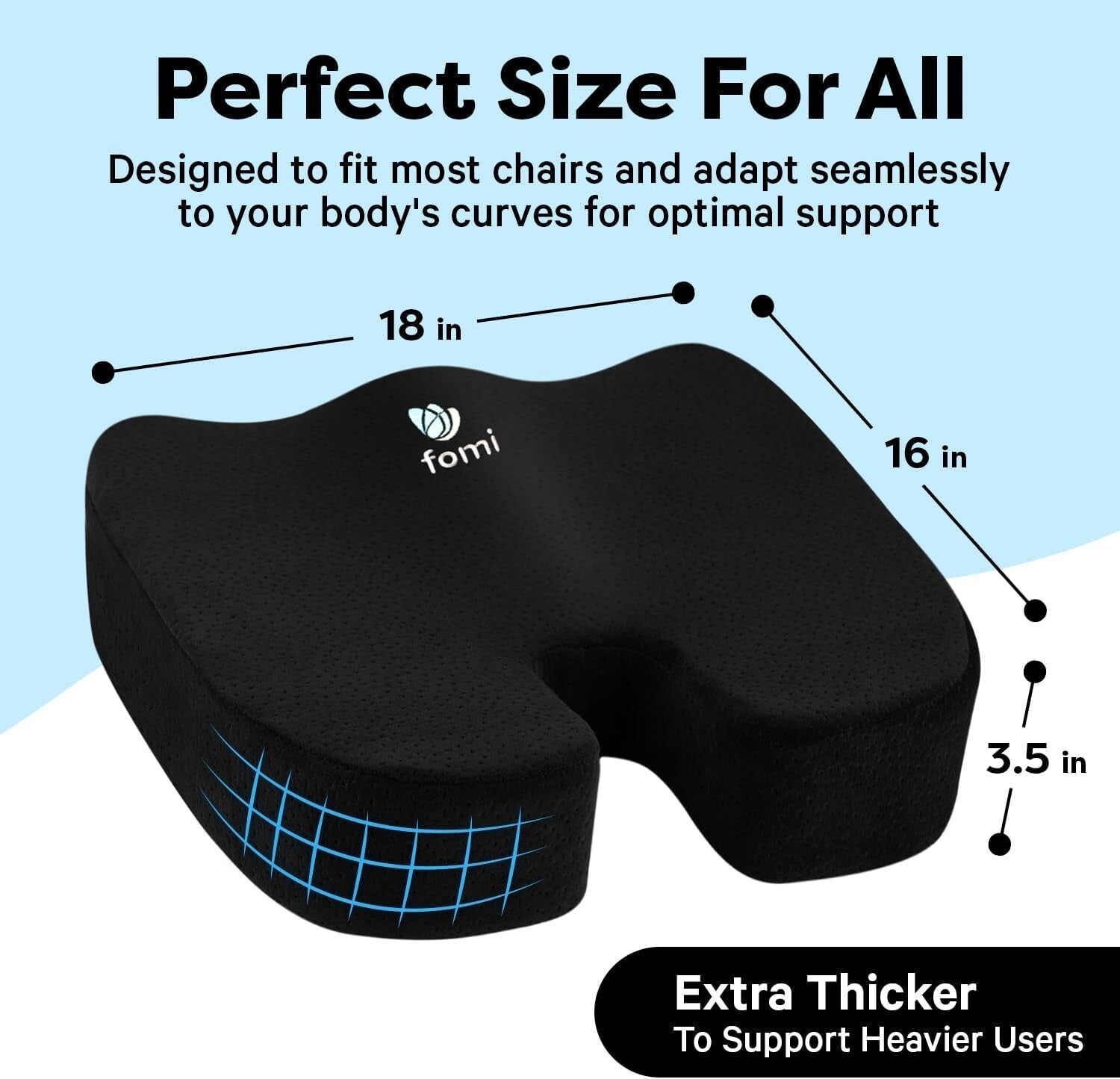 Extra Thick High-Density Memory Foam Seat Cushion for Back Pain Relief - Black