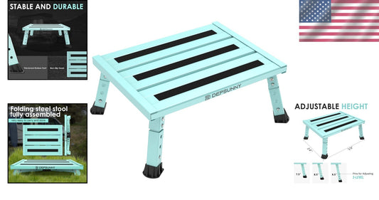 Adjustable Height Aluminum RV Step Stool - Supports 1,000 lbs, Non-Slip Design