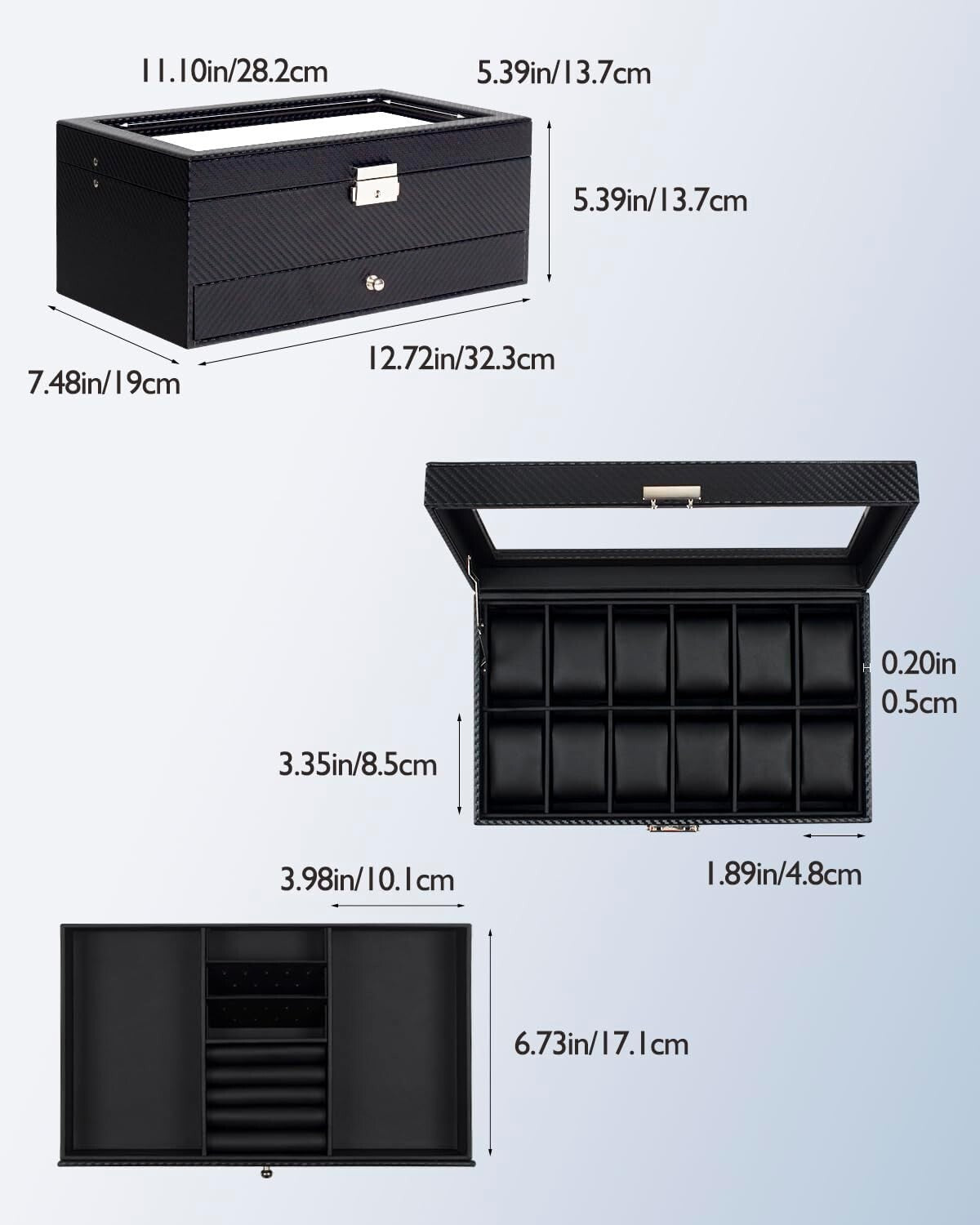 Luxury Faux Leather Watch Box – 12 Slots, Velvet Interior, Ideal Gift for Men