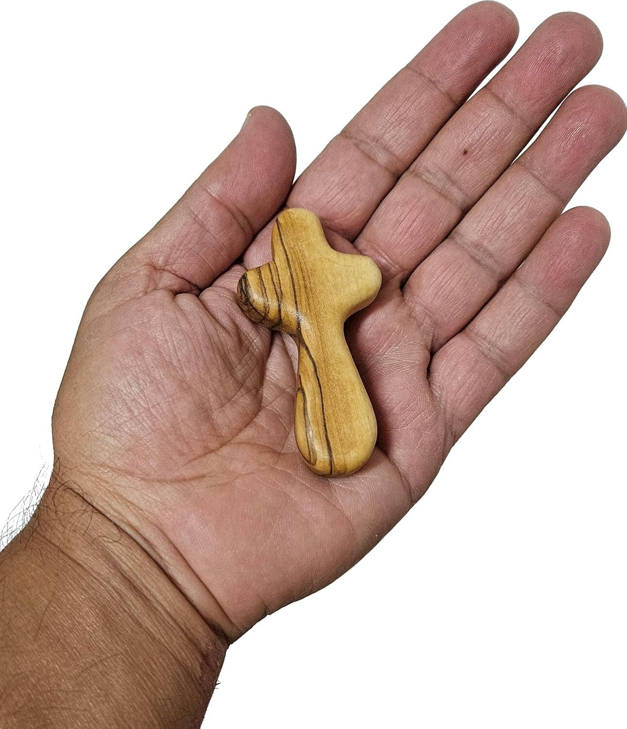 100 Handmade Olive Wood Crosses - 2.5 Inch Pocket Crucifix with Prayer Card