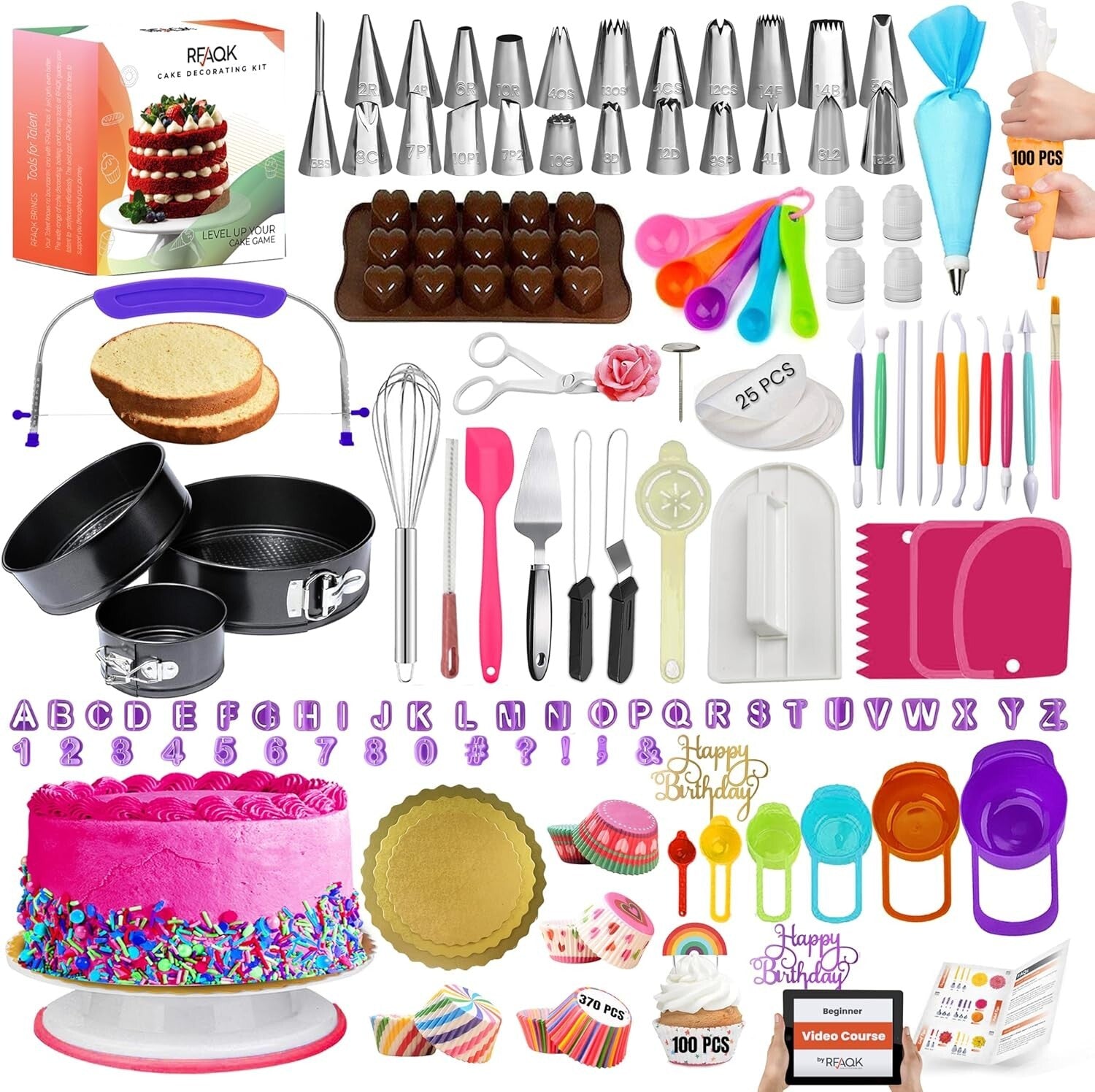 Deluxe Cake Decorating Essentials with 700 Pcs - Turntable & Multiple Tools